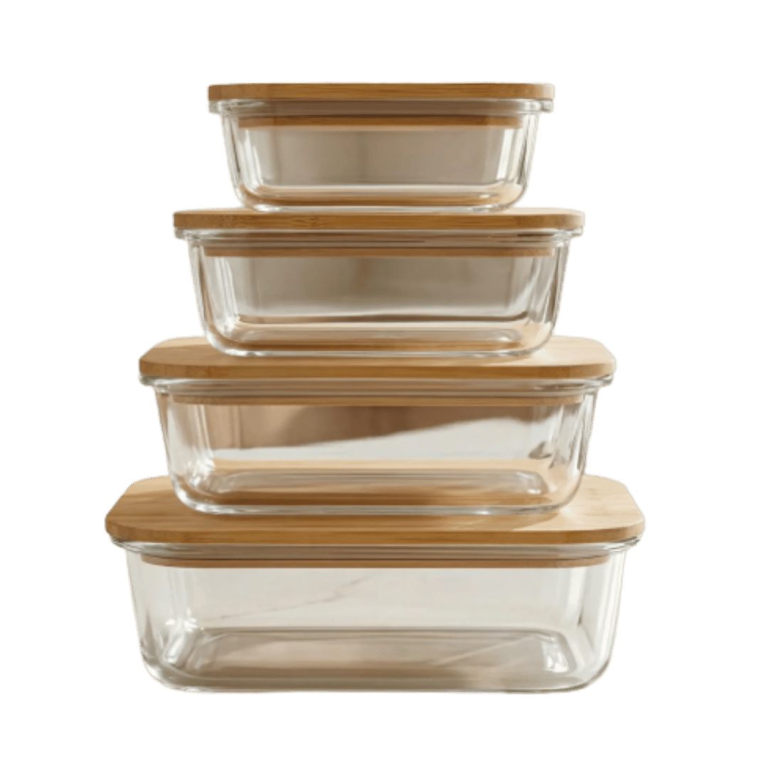 Set de 4 Recipientes de Vidrio con Tapa de Bambú Hermética - Imagen 2