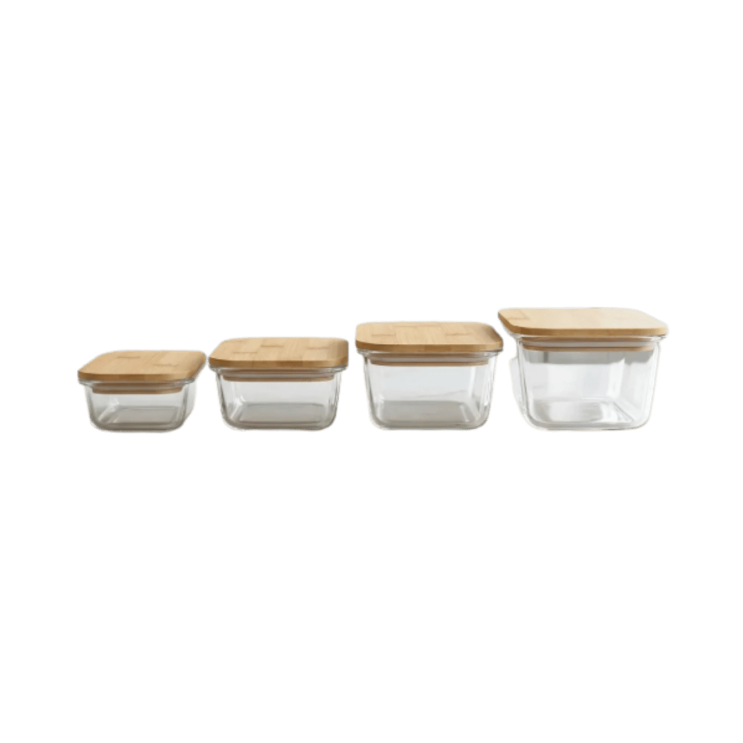 Set de 4 Recipientes de Vidrio con Tapa de Bambú Hermética - Imagen 3